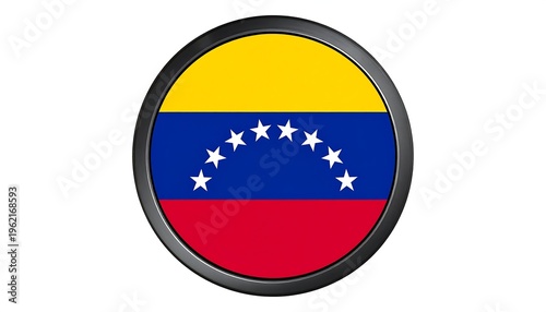 Circular emblem features a tricolor design yellow above, blue center with white stars, and red at the bottom, framed in dark gray Free Download Circular emblem features a tricolor design yellow above, blue center with white stars, and red at the bottom, framed in dark gray - GFXLoad