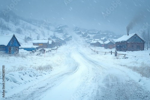 Harsh Siberian winter storm hitting a small rural village
