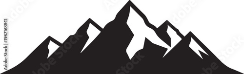 Mountain range silhouette, black mountain peaks, snowy mountains, vector landscape