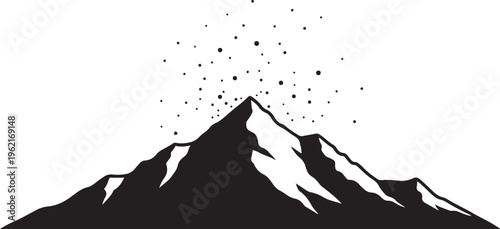 Snowy mountain peak vector, black silhouette icon, mountain range graphic, winter landscape