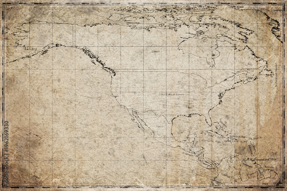 Obraz premium Vintage Map Of North America On Retro Paper Background