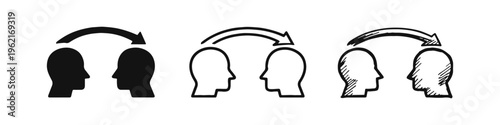 One-Way Communication or Information Transfer Icon Set | Human Head Profiles with Arrow