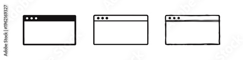 Empty Browser Window or Application Interface Icon Set | Blank Web Template and Software Display