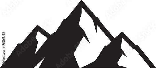 Black mountain range silhouette, vector mountain peaks, dark landscape icons, outdoor adventure symbols