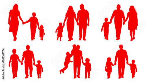 Family Silhouettes Collection With Children, Parents And Kids Together Black Silhouette Set, Silhouette Bundle