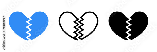 割れたハートアイコンセット 失恋・別れ・破局を表現するラブシンボル ベクター素材 / Broken heart icon set love breakup heartbreak vector