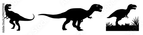 Dinosaur T-Rex silhouette set with bold black outline design featuring prehistoric, extinct, fearsome with illustration and vector graphic