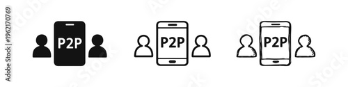 P2P Mobile Connection and User Network Icon Set with Smartphone and People