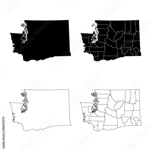 Washington State Outline and Solid Fill Map Set.