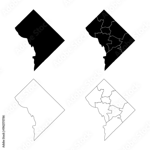 Washington DC Outline and Solid Fill Map Set.