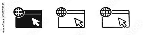 Global Internet Browser Click Icon Set. Worldwide Web Navigation and Online Access Symbol.