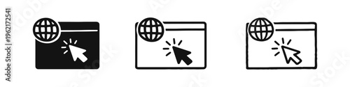 Worldwide Web Click Action Icon Set. Global Internet Navigation and Online Interaction Symbol.