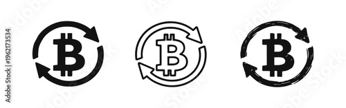 Bitcoin Cryptocurrency Exchange Icon Set - Digital Currency Cycle and Blockchain Symbol