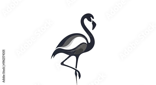 Elegant black and white flamingo logo design on white background
