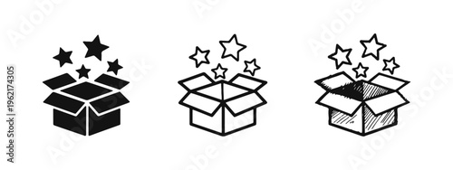 Surprise Box with Stars Icon Set - Gift, Reward, or Special Offer Concept