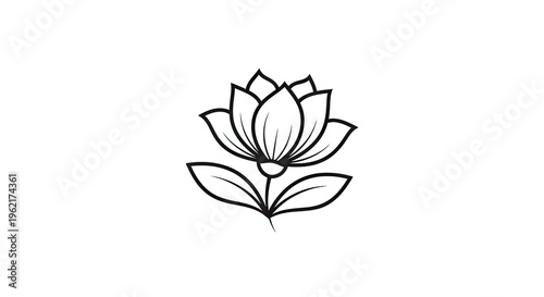 Elegant black and white lotus flower illustration on clean white background