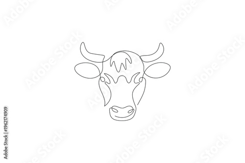 Cow minimalist bull face one line art vector illustration isolated
