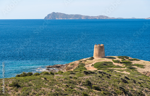 Wallpaper Mural Sea landscape on the coast between Capo Teulada and Domus de Maria with view of the Aragonese Tower of Pixinni, Sardinia, Italy Torontodigital.ca