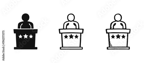 Speaker at Podium Icon Set - Public Speaking, Debate, or Political Address Symbol