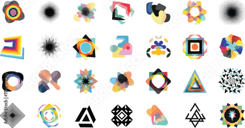 Colorful Geometric Abstract Shapes and Modern Design Elements Set for Digital Art, Branding, Websites, and Creative Projects