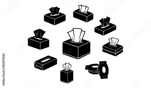 Tissue box icons collection black silhouette hygiene vector symbol set