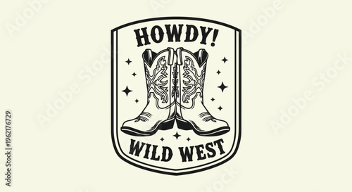 Modern Western Emblem with Detailed Silhouette against Cream Background perfect for branding, merchandise, and event promotion.