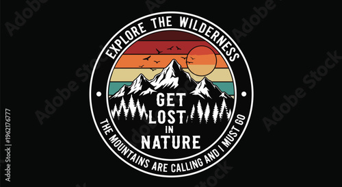 Modern Wilderness Logo with Gradient Colors against Black Background concept for outdoor apparel brands, travel blogs, and adventure promotions.