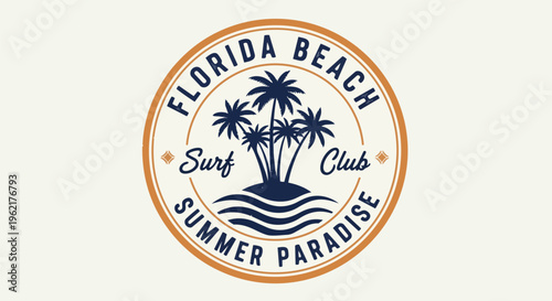 Vibrant Beach Logo with detailed palm trees, ideal for travel branding, event posters, and website headers.