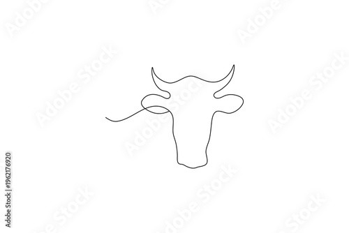 Cow bull head one line art vector illustration on white background
