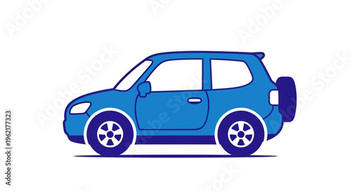Stylized blue two-door SUV with cartoonish design isolated on white background