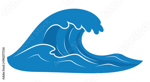 Stylized blue ocean wave illustration with dynamic contours and artistic expression