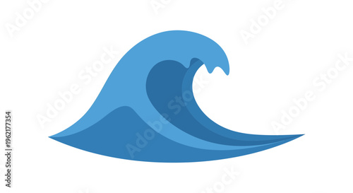 Stylized blue wave illustration against a crisp white background showcasing dynamic water movement
