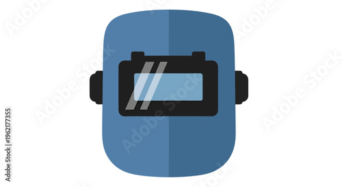 Stylized blue welding mask illustration featuring safety and industrial design components