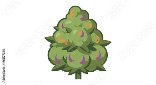 Stylized bud design showcasing vibrant green hues and unique patterned accents on a white background