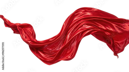 Flowing red silk superhero cape waving in the wind, shiny fabric texture. Isolated on transparent background, png