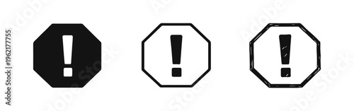 Stop Warning Exclamation Mark Octagon Icon Set - Critical Alert and Danger Symbol