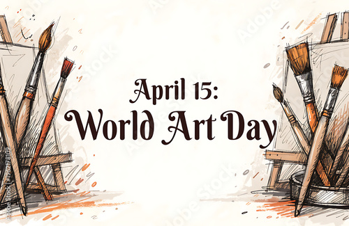 artist paint brushes on canvas  poster of  World Art Day.