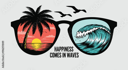 Vibrant Sunglasses with Reflection against a minimalistic background suitable for travel blogs, social media posts, and vacation promotions.