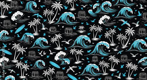 Vibrant Wave Pattern with Black Background suitable for textile design, website backgrounds, and print applications.