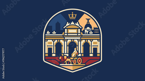 Madrid Iconic Landmark Design on Dark Blue Background