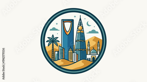 Saudi Arabia Cityscape in a Circular Emblem