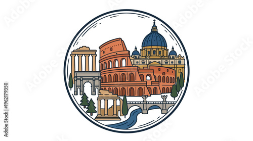 Iconic Italian Landmarks in a Circular Emblem