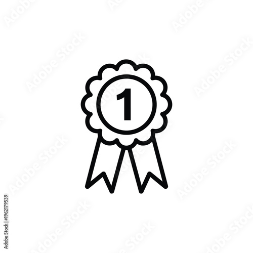 Number one award ribbon black and white vector medal icon first place award badge outline awards illustration