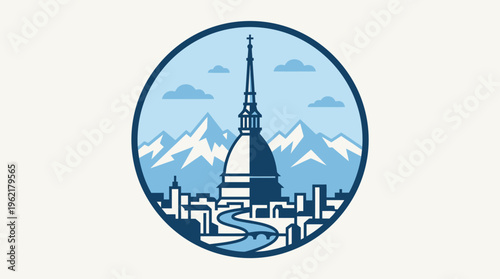 Turin Landmark Monochromatic Badge Design