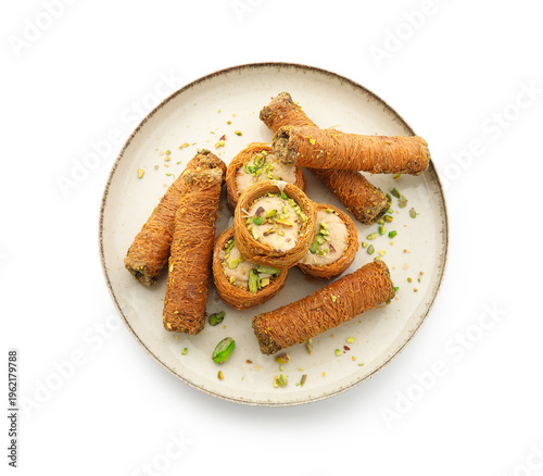 Plate with tasty baklava an...