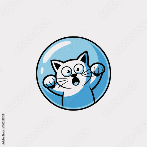 Surprised Cat Inside Blue Snow Globe