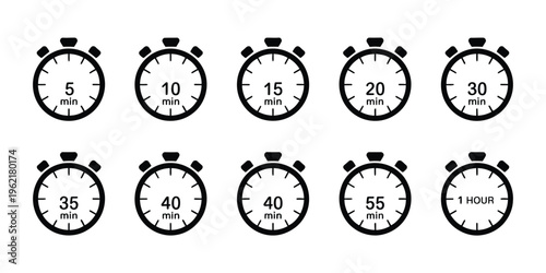 Vector Analog Clock Collection – Different Times from 5 Min to 1 Hour