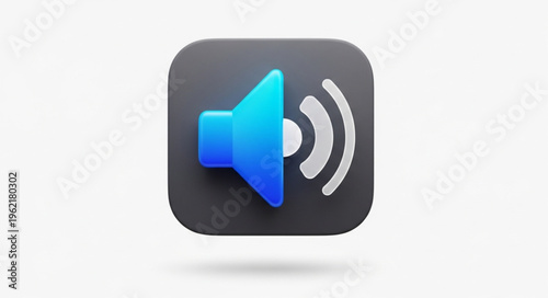 Sound icon with blue speaker and white sound waves on gray background.