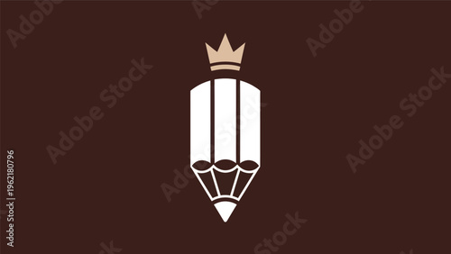 Pencil icon with crown logo design