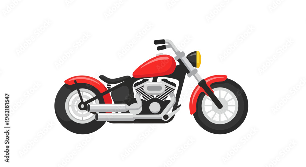 Fototapeta premium Stylized cartoon motorcycle illustration featuring vibrant red accents and bold design